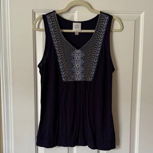 Knox Rose Navy Embroidered Tank Top